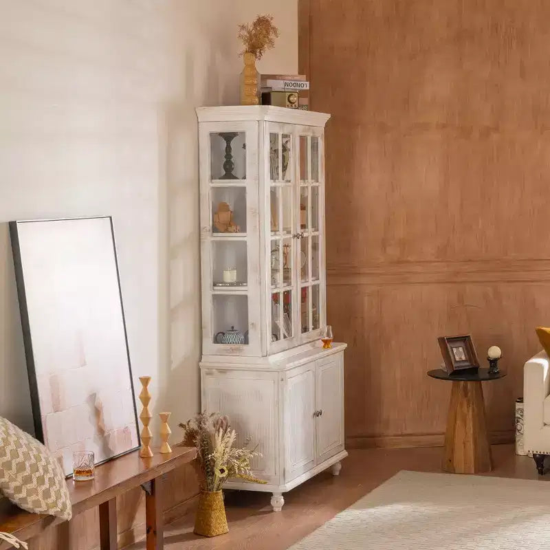 Buffet moderne avec portes vitrées et étagères réglables, Armoire de cuisine de 189 cm