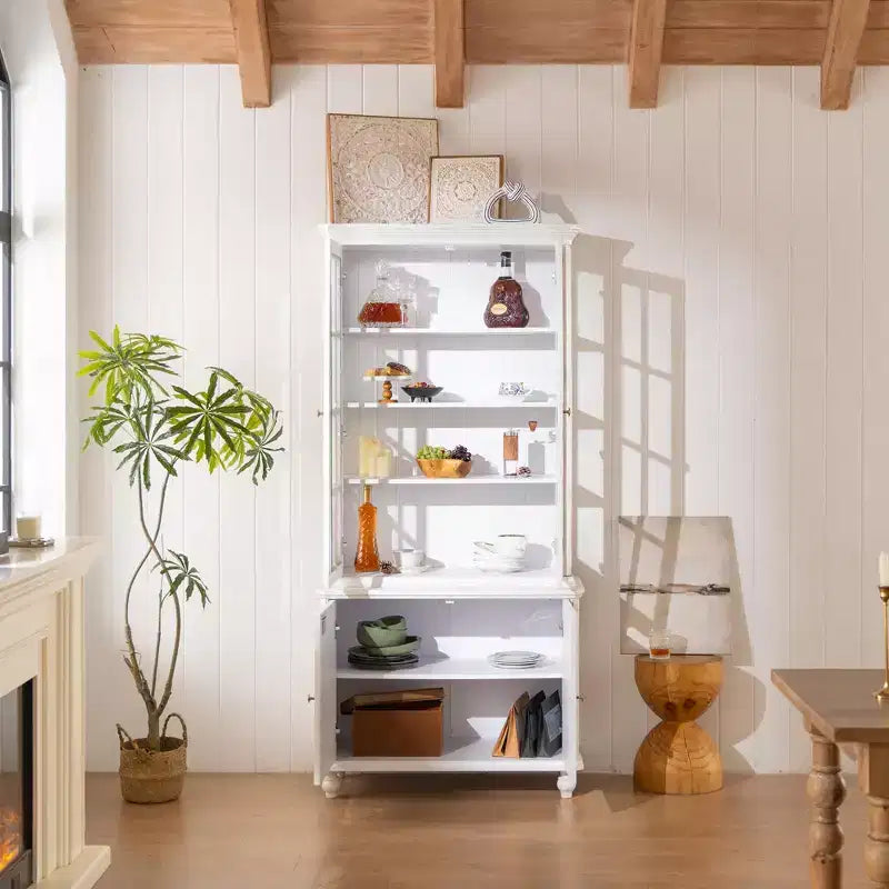 Buffet moderne avec portes vitrées et étagères réglables, Armoire de cuisine de 189 cm