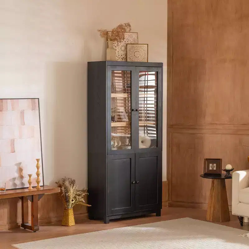 Buffet moderne avec portes vitrées et étagères réglables, Armoire de cuisine de 189 cm