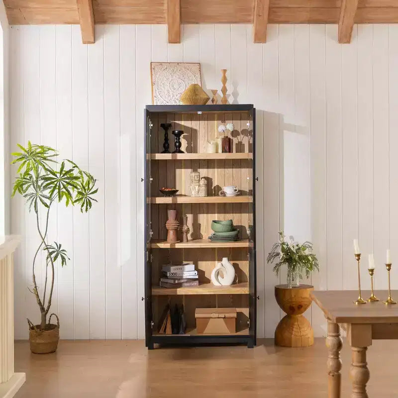 Buffet moderne avec portes vitrées et étagères réglables, Armoire de cuisine de 189 cm