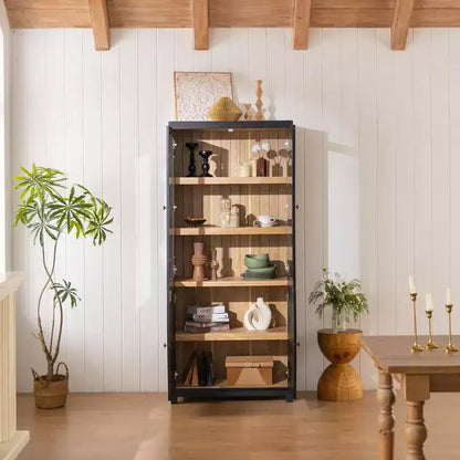 Buffet moderne avec portes vitrées et étagères réglables, Armoire de cuisine de 189 cm