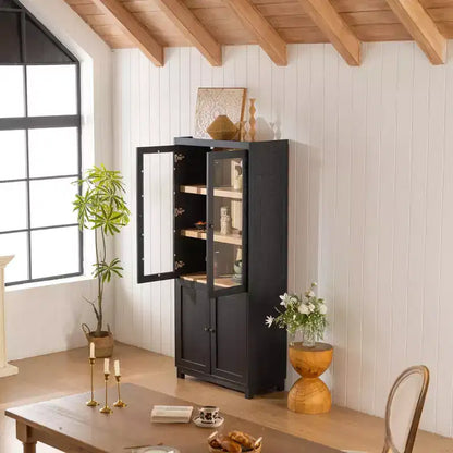 Buffet moderne avec portes vitrées et étagères réglables, Armoire de cuisine de 189 cm
