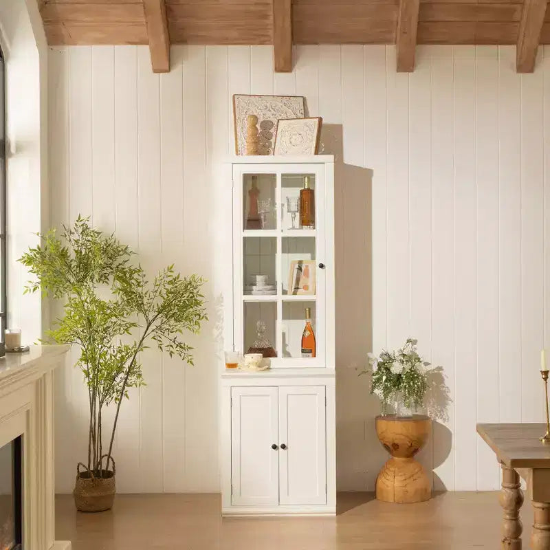 Buffet moderne avec portes vitrées et étagères réglables, Armoire de cuisine de 189 cm