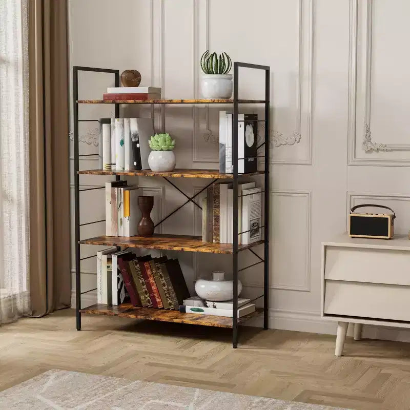 Étagère à livres moderne et simple de 45 pouces, étagère à livres en bois à 4 niveaux, étagère multifonctionnelle adaptée au salon et à la chambre