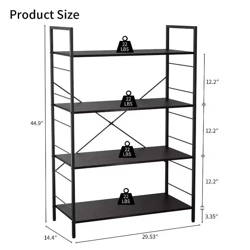 Étagère à livres moderne et simple de 45 pouces, étagère à livres en bois à 4 niveaux, étagère multifonctionnelle adaptée au salon et à la chambre