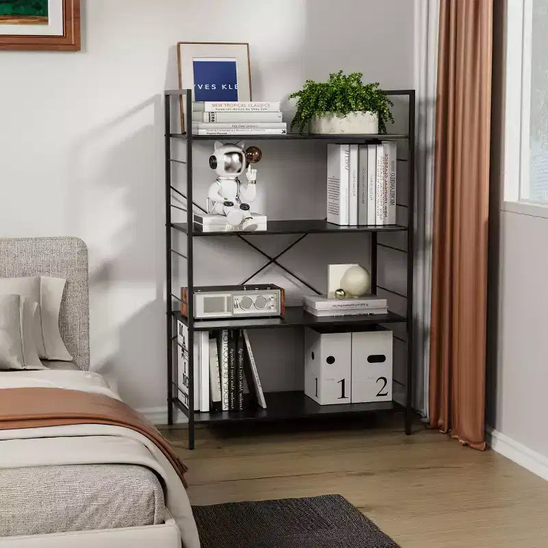 Étagère à livres moderne et simple de 45 pouces, étagère à livres en bois à 4 niveaux, étagère multifonctionnelle adaptée au salon et à la chambre