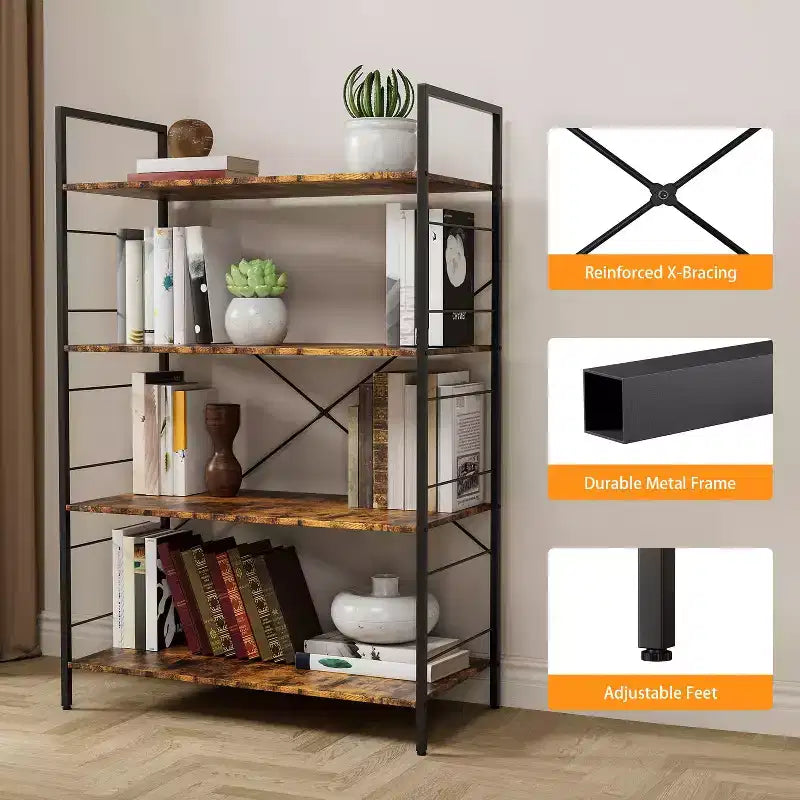 Étagère à livres moderne et simple de 45 pouces, étagère à livres en bois à 4 niveaux, étagère multifonctionnelle adaptée au salon et à la chambre