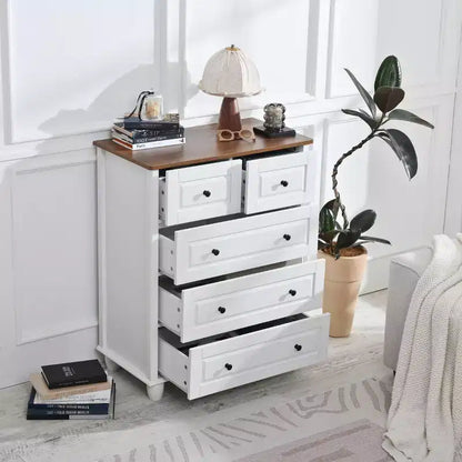 Meuble de rangement 5 tiroirs profonds pour salon et couloir, blanc