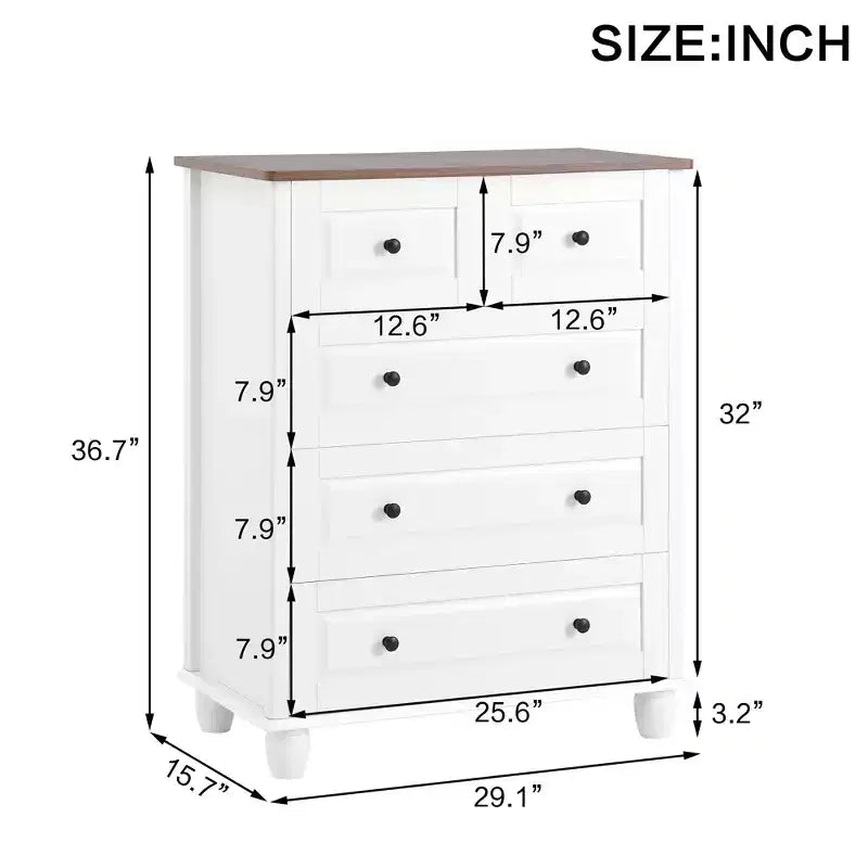 Meuble de rangement 5 tiroirs profonds pour salon et couloir, blanc