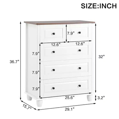 Meuble de rangement 5 tiroirs profonds pour salon et couloir, blanc
