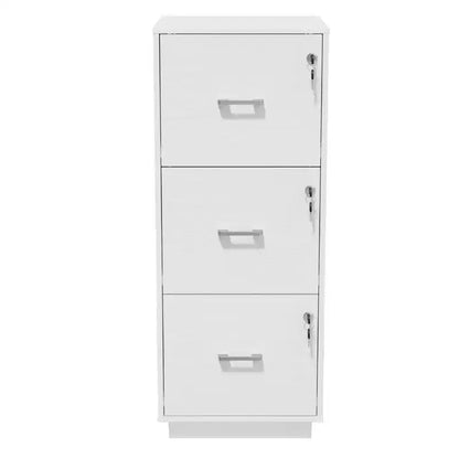 Meuble de classement vertical à 3 tiroirs en MDF blanc, 39 cm de large, avec serrure pour la maison et le bureau