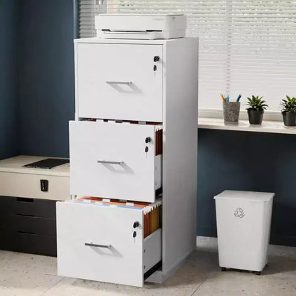 Meuble de classement vertical à 3 tiroirs en MDF blanc, 39 cm de large, avec serrure pour la maison et le bureau