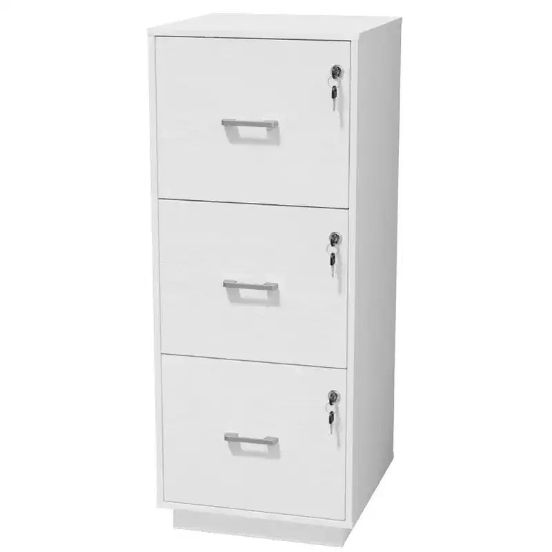 Meuble de classement vertical à 3 tiroirs en MDF blanc, 39 cm de large, avec serrure pour la maison et le bureau