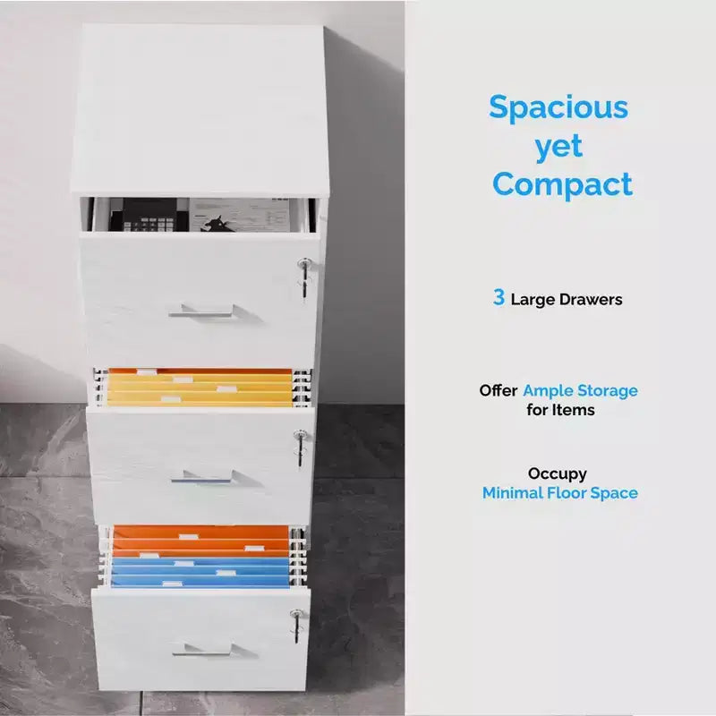 Meuble de classement vertical à 3 tiroirs en MDF blanc, 39 cm de large, avec serrure pour la maison et le bureau