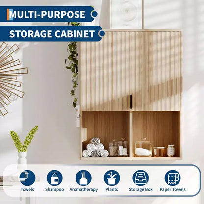 Meuble Haut de Salle de Bain Cannelé 23x29, Rangement WC avec Étagère Réglable et Charnières Amorties