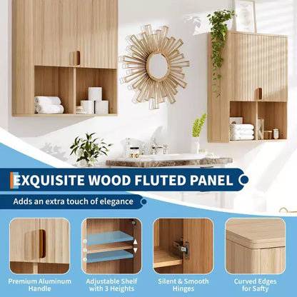 Meuble Haut de Salle de Bain Cannelé 23x29, Rangement WC avec Étagère Réglable et Charnières Amorties