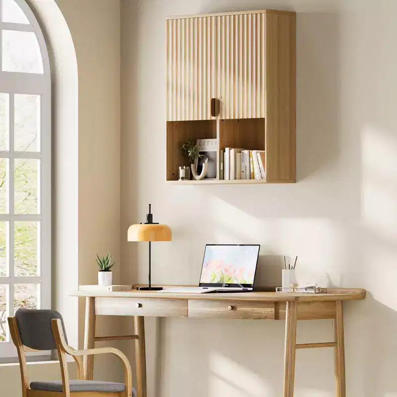 Meuble Haut de Salle de Bain Cannelé 23x29, Rangement WC avec Étagère Réglable et Charnières Amorties