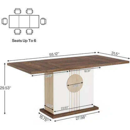 Table à manger rectangulaire 55" style ferme pour 4-6 personnes, table de cuisine et de salle à manger en bois