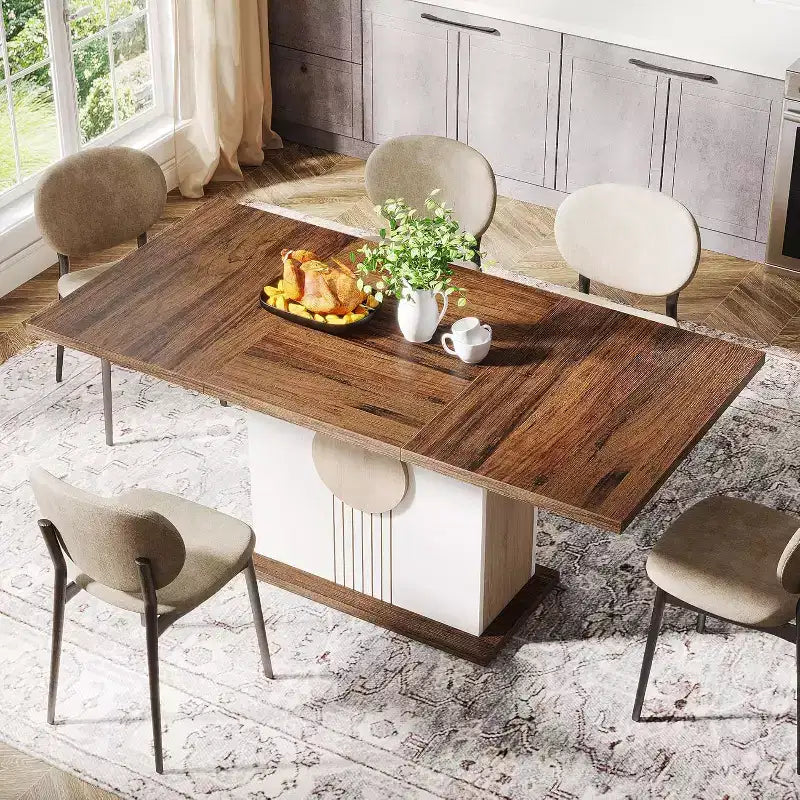 Table à manger rectangulaire 55" style ferme pour 4-6 personnes, table de cuisine et de salle à manger en bois