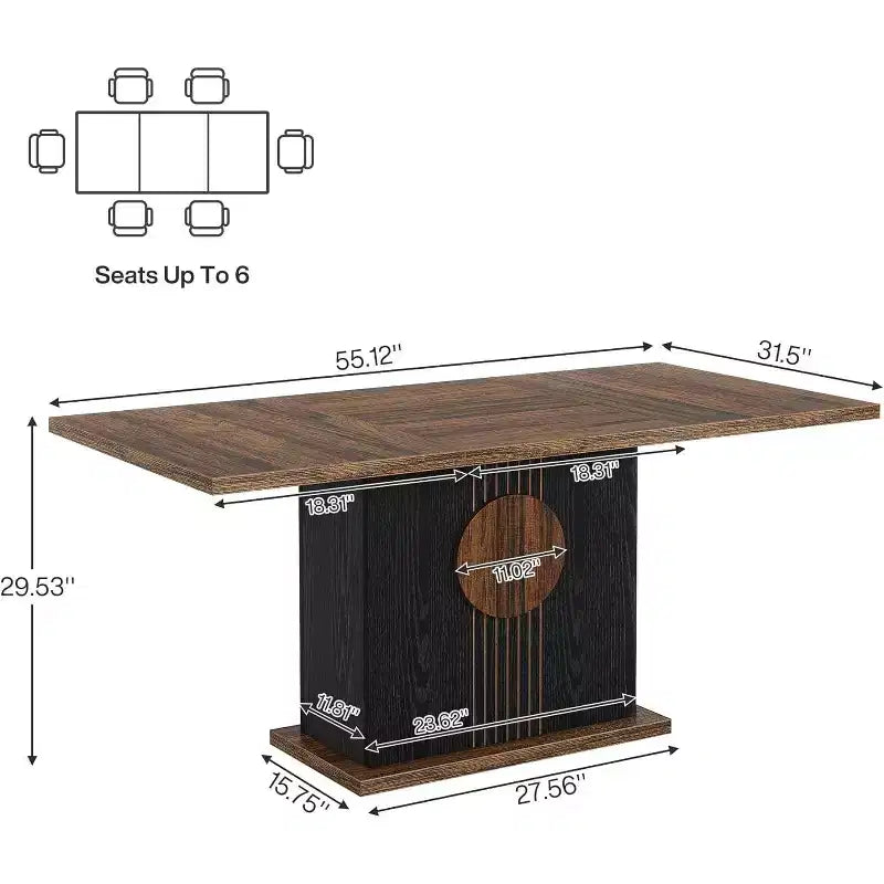 Table à manger rectangulaire 55" style ferme pour 4-6 personnes, table de cuisine et de salle à manger en bois