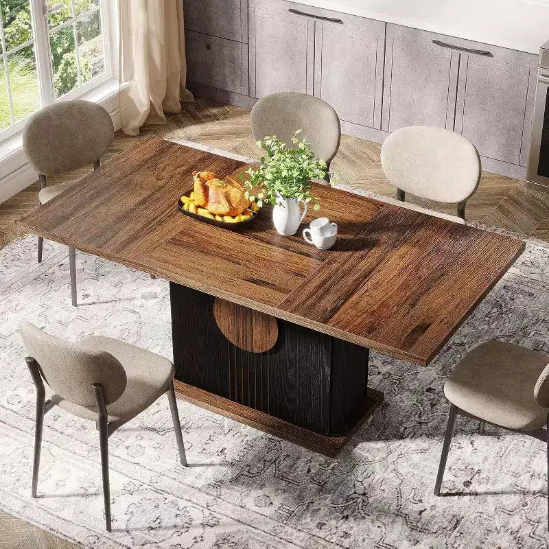 Table à manger rectangulaire 55" style ferme pour 4-6 personnes, table de cuisine et de salle à manger en bois