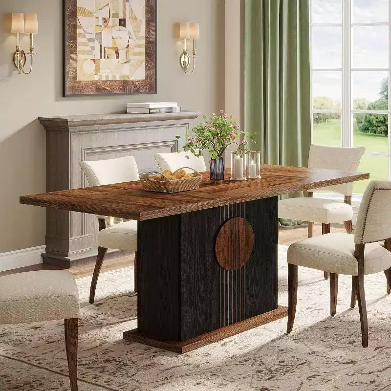 Table à manger rectangulaire 55" style ferme pour 4-6 personnes, table de cuisine et de salle à manger en bois