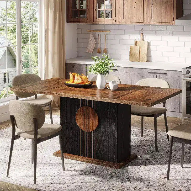 Table à manger rectangulaire 55" style ferme pour 4-6 personnes, table de cuisine et de salle à manger en bois