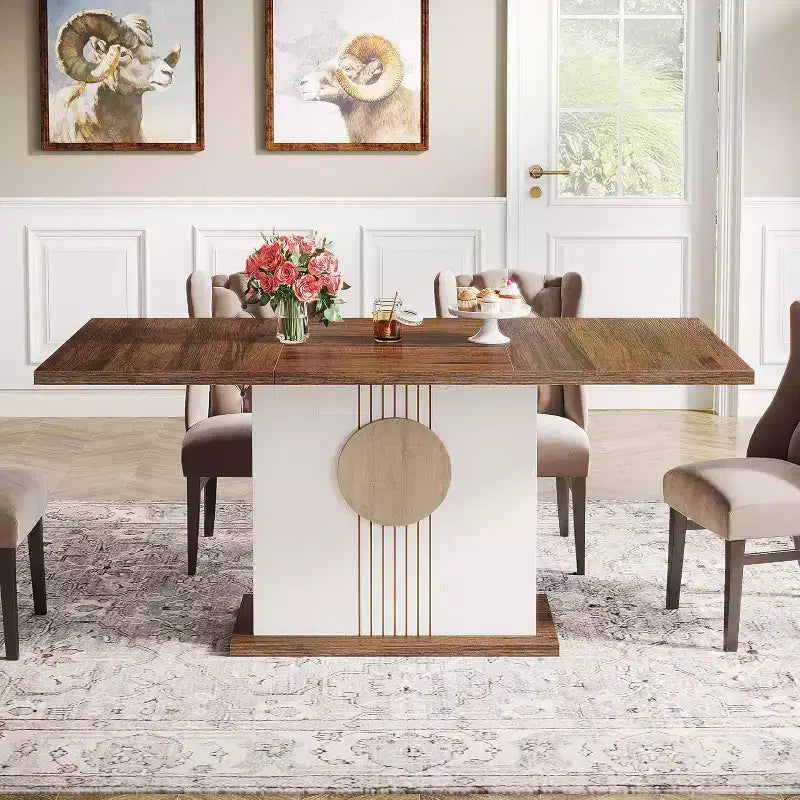 Table à manger rectangulaire 55" style ferme pour 4-6 personnes, table de cuisine et de salle à manger en bois