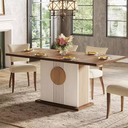 Lantine 55 Farmhouse Dining Table for 4 to 6 People, Rectangular Wood Dinner Table for Kitchen, Dining Room, Living Room