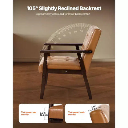Fauteuil moderne du milieu du siècle avec cadre en bois massif, cuir PU, marron