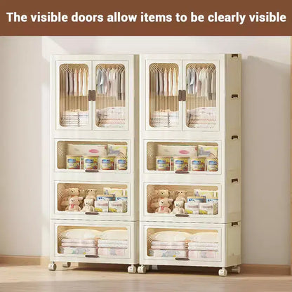 Armoire portable pour enfants à 4 niveaux avec tringle à vêtements et étagères - Organisateur de rangement pliable pour vêtements, jouets, livres (blanc)