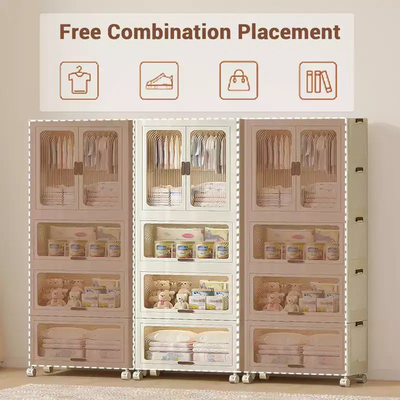 Armoire portable pour enfants à 4 niveaux avec tringle à vêtements et étagères - Organisateur de rangement pliable pour vêtements, jouets, livres (blanc)