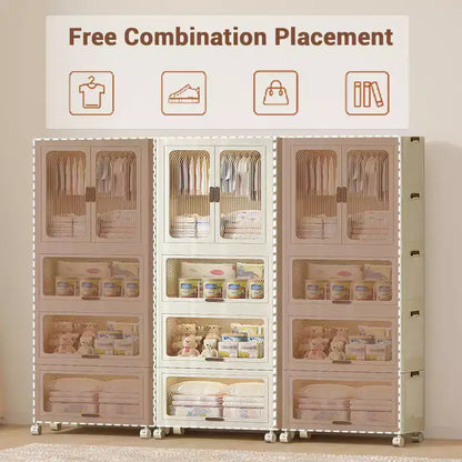 Armoire portable pour enfants à 4 niveaux avec tringle à vêtements et étagères - Organisateur de rangement pliable pour vêtements, jouets, livres (blanc)