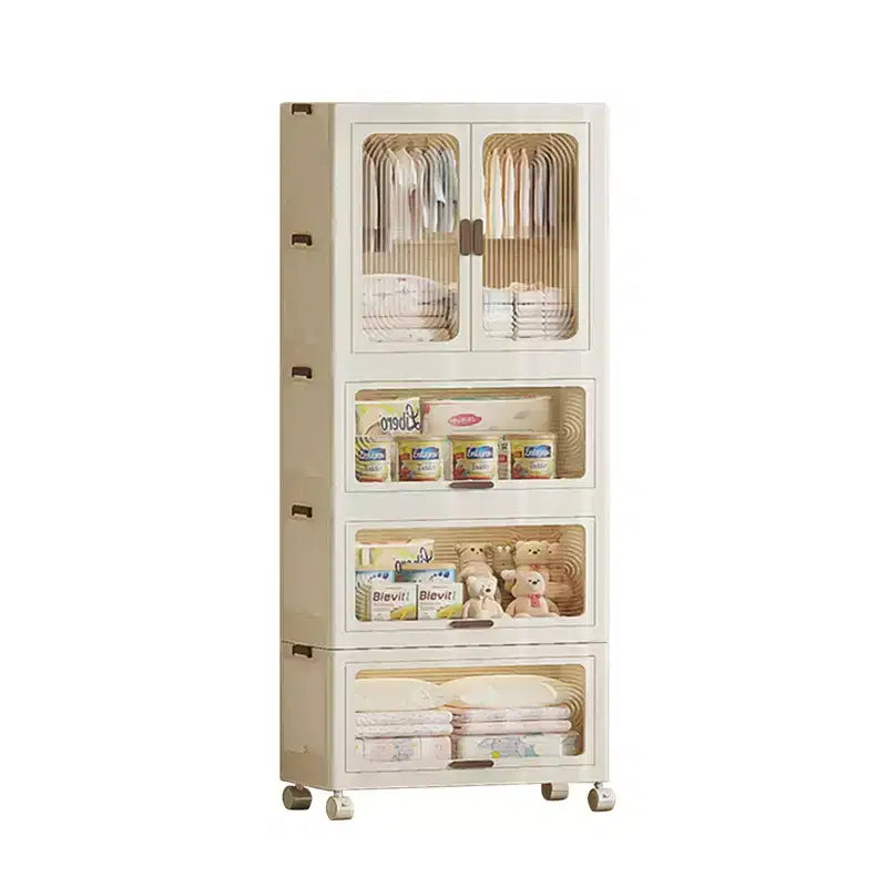 Armoire portable pour enfants à 4 niveaux avec tringle à vêtements et étagères - Organisateur de rangement pliable pour vêtements, jouets, livres (blanc)