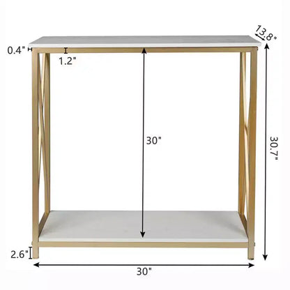 Table de console en bois et fer à 2 niveaux avec cadre en X, 78,2 x 35,1 x 76,2 cm, panneau blanc, cadre doré, pour entrée ou couloir