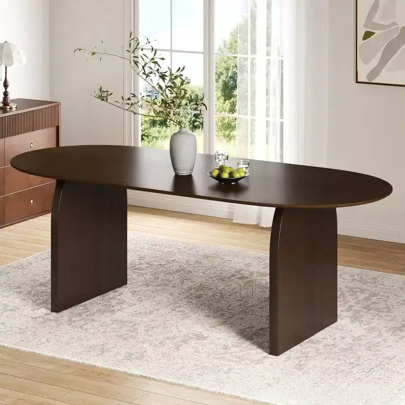 Table de salle à manger ovale en bois massif de style campagnard de 200 cm avec pieds arqués, pour 8 personnes, noyer