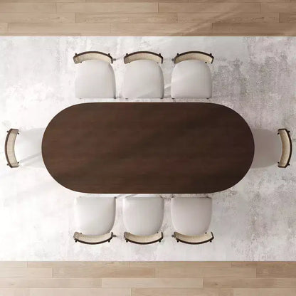 Table de salle à manger ovale en bois massif de style campagnard de 200 cm avec pieds arqués, pour 8 personnes, noyer