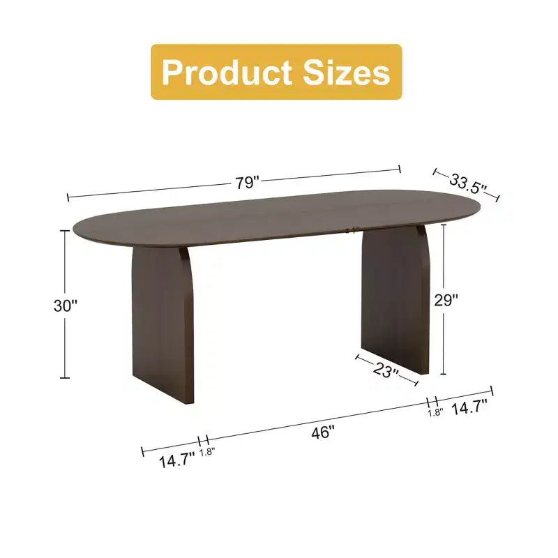 Table de salle à manger ovale en bois massif de style campagnard de 200 cm avec pieds arqués, pour 8 personnes, noyer