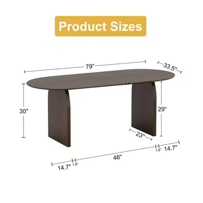 Table de salle à manger ovale en bois massif de style campagnard de 200 cm avec pieds arqués, pour 8 personnes, noyer