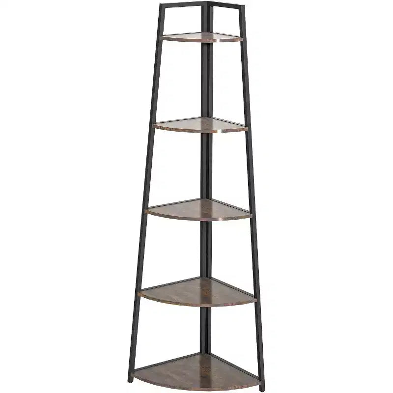 Étagère d'angle à 5 niveaux, rangement compact avec bords arrondis et cadre en métal, montage facile