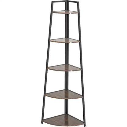 Étagère d'angle à 5 niveaux, rangement compact avec bords arrondis et cadre en métal, montage facile