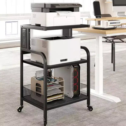 Support d'imprimante mobile avec prises de courant et ports USB, chariot roulant réglable à 3 niveaux, noir rustique