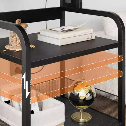 Support d'imprimante mobile avec prises de courant et ports USB, chariot roulant réglable à 3 niveaux, noir rustique