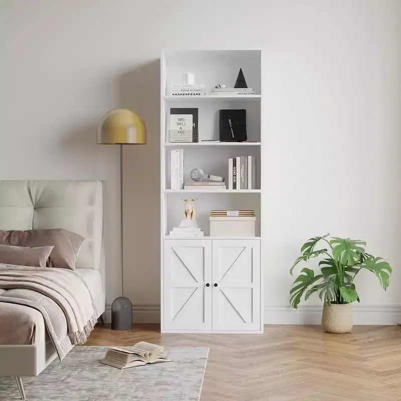 Étagère de ferme de 181,4 cm de haut avec portes, étagères de rangement de 30 cm de profondeur, bibliothèque industrielle en bois à 6 étagères pour salon