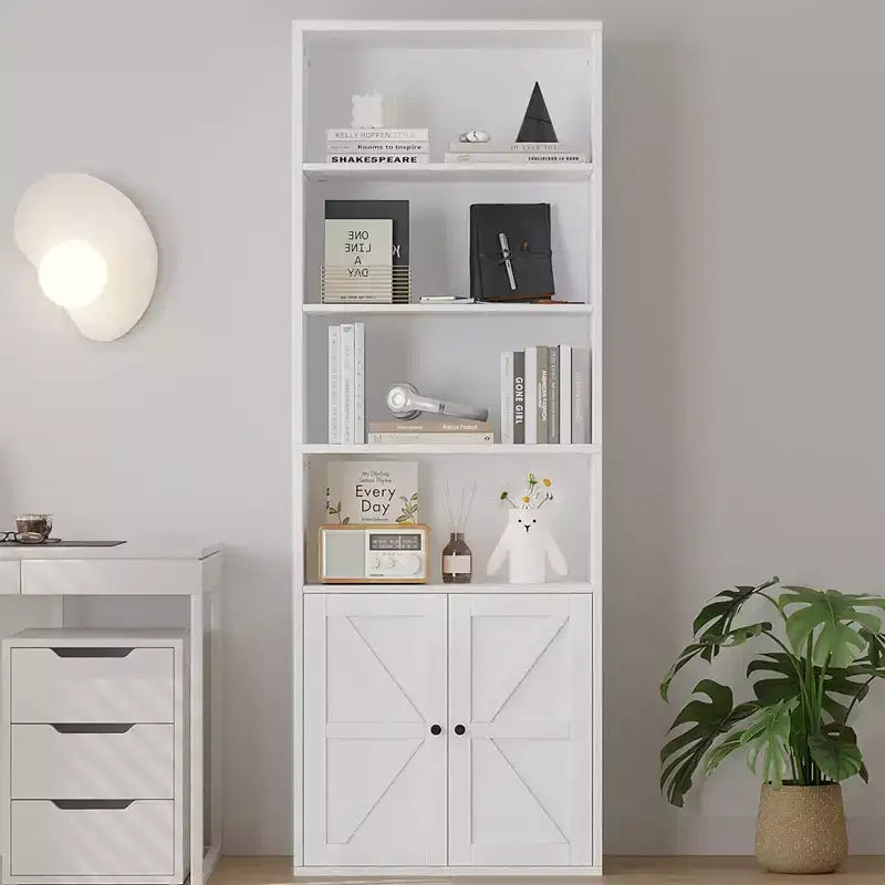 Étagère de ferme de 181,4 cm de haut avec portes, étagères de rangement de 30 cm de profondeur, bibliothèque industrielle en bois à 6 étagères pour salon