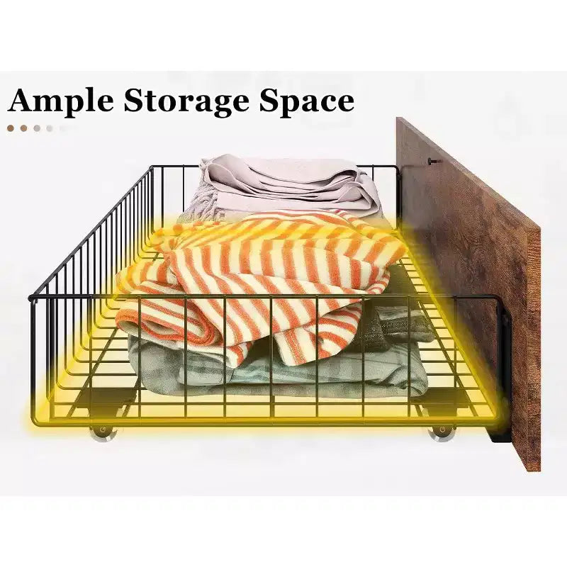Cadre de lit Queen Size avec 4 tiroirs de rangement et cadre de lit en métal robuste avec tête de lit en bois, aucun sommier tapissier requis, montage facile