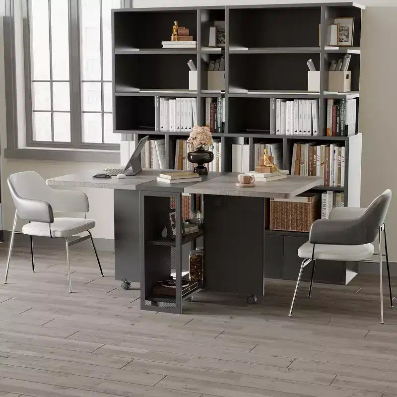 Table à manger pliante, table à manger de style ferme pour 4 personnes avec étagère de rangement, 6 roulettes, table de cuisine à abattants extensible et polyvalente