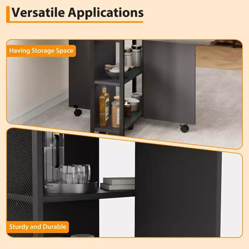 Table à manger pliante, table à manger de style ferme pour 4 personnes avec étagère de rangement, 6 roulettes, table de cuisine à abattants extensible et polyvalente