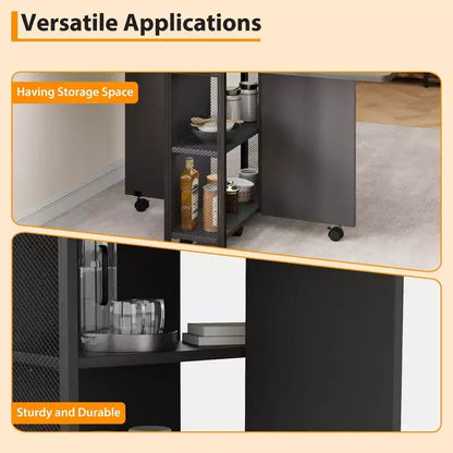 Table à manger pliante, table à manger de style ferme pour 4 personnes avec étagère de rangement, 6 roulettes, table de cuisine à abattants extensible et polyvalente