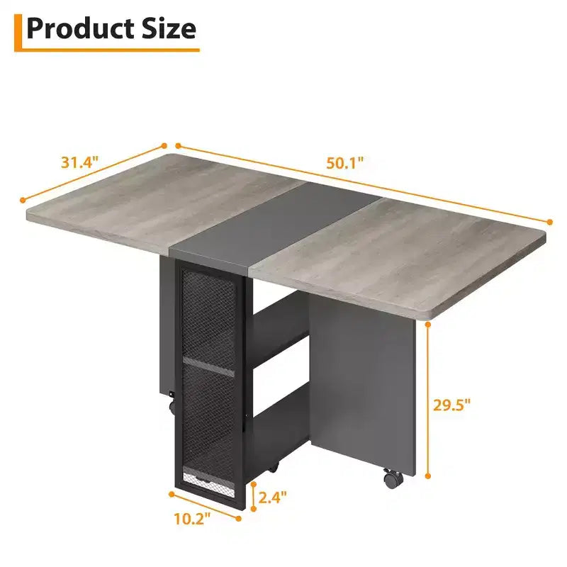 Table à manger pliante, table à manger de style ferme pour 4 personnes avec étagère de rangement, 6 roulettes, table de cuisine à abattants extensible et polyvalente